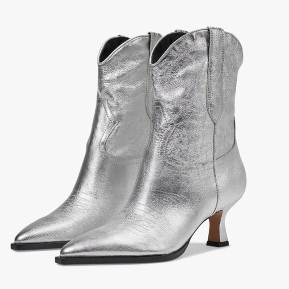Dolce Vita 8.5 Angel Silver Heel Cowboy Boot leather Heel - Picture 1 of 6